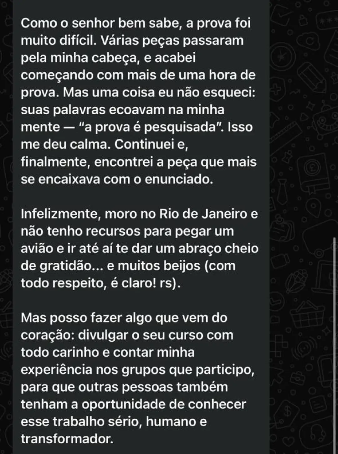 Depoimento de aluna aprovada pelo Método SATE