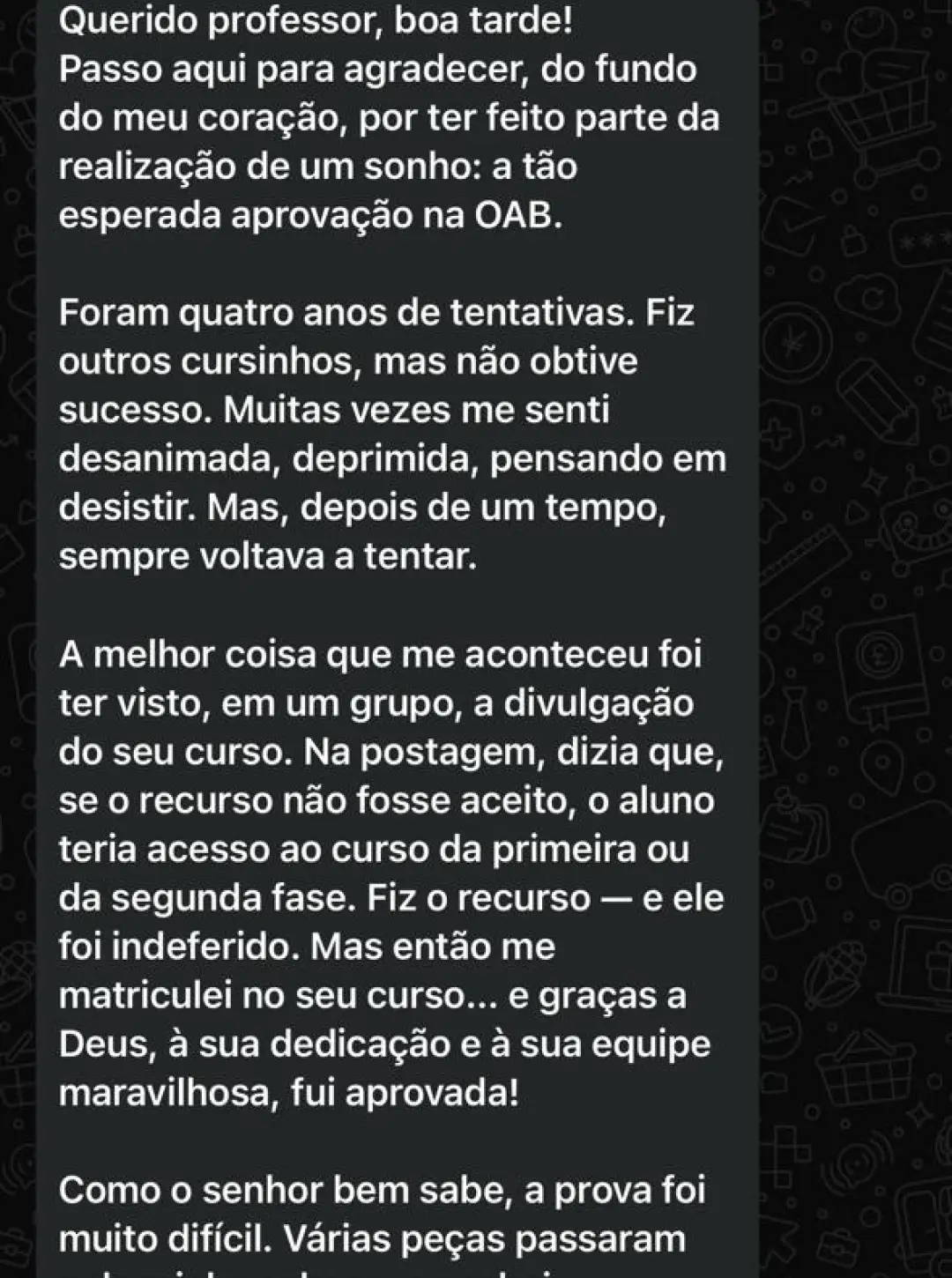 Depoimento de aluno aprovado pelo Método SATE