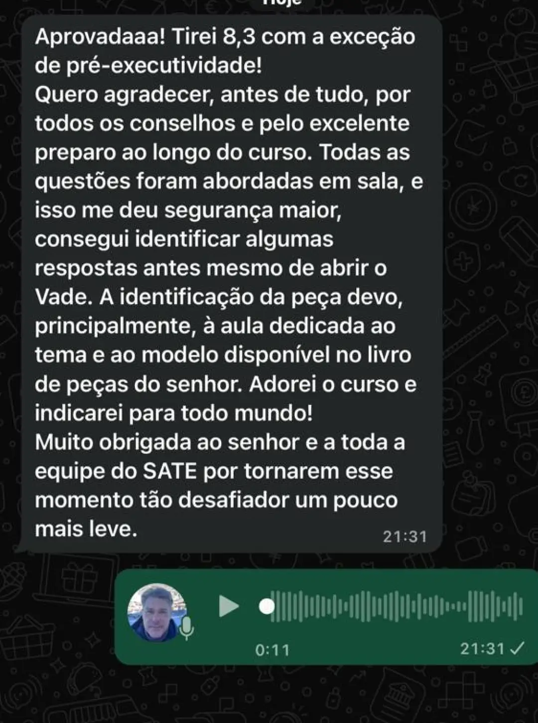 Depoimento de aluna aprovada pelo Método SATE