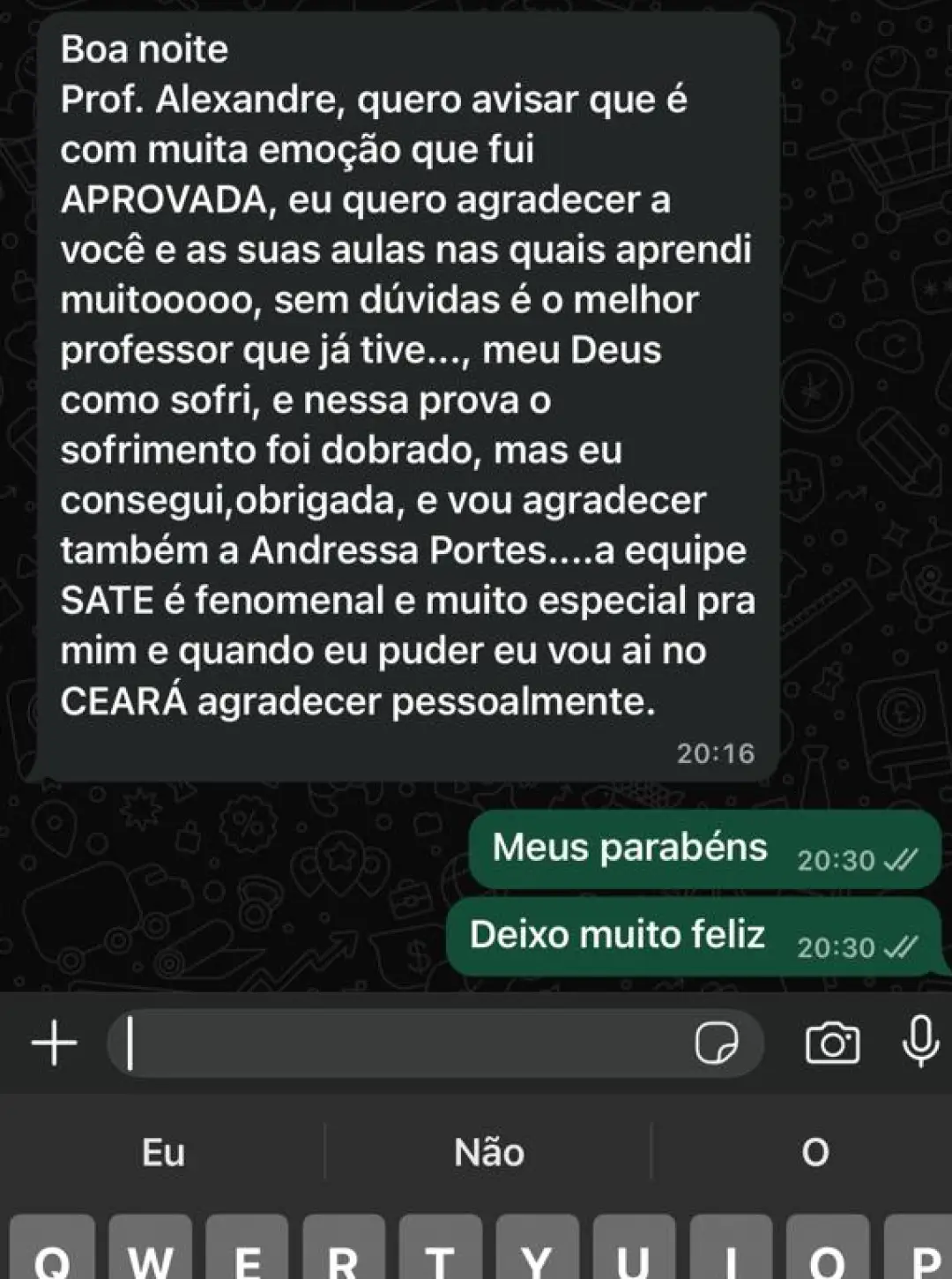 Depoimento de aluno aprovado pelo Método SATE
