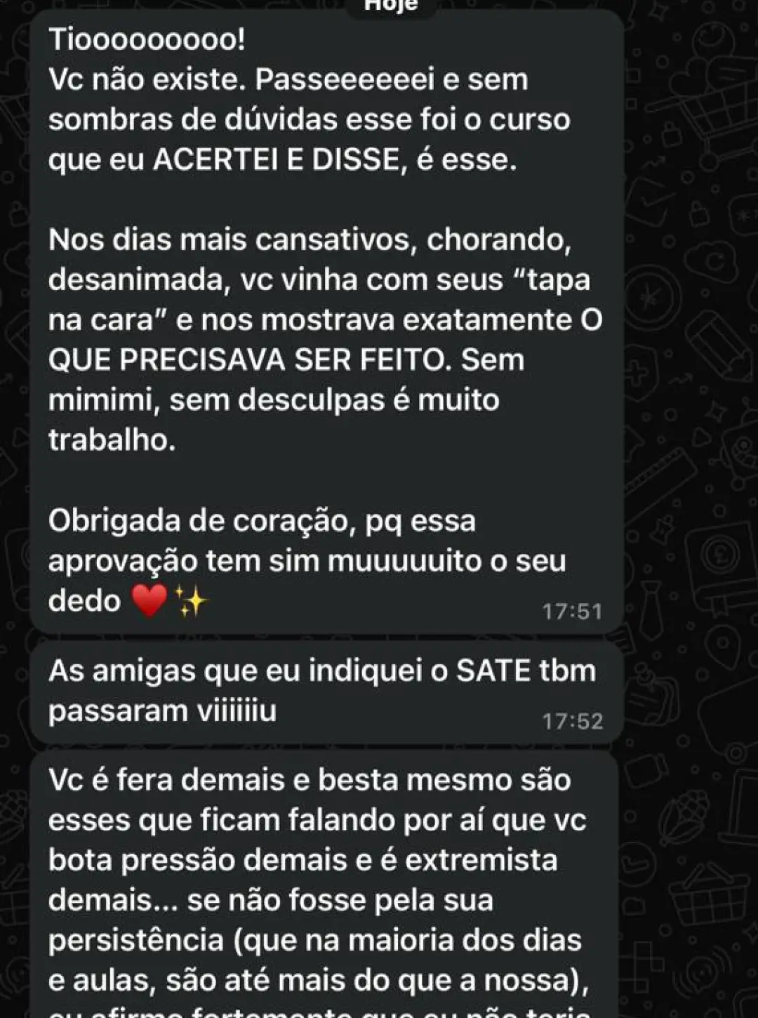 Depoimento de aluna aprovada pelo Método SATE