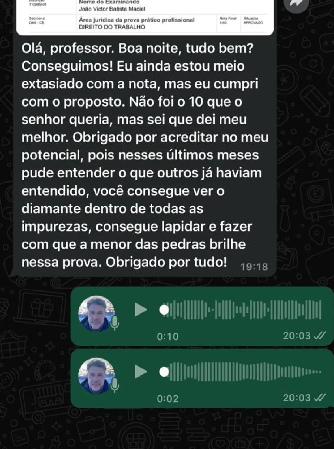 Depoimento de aluno aprovado pelo Método SATE